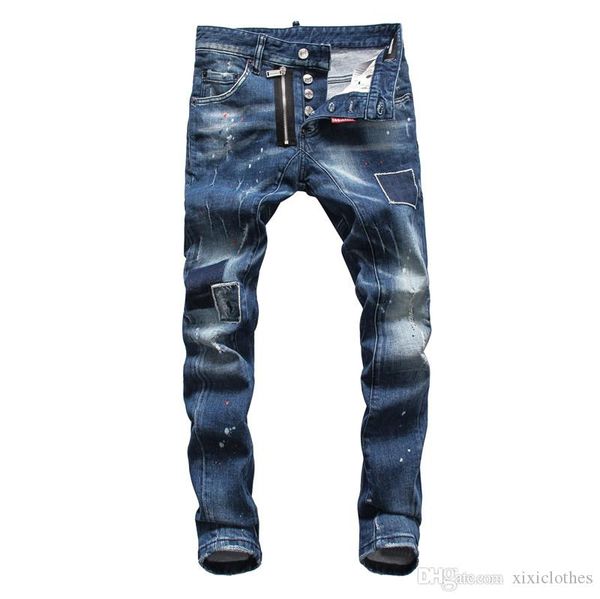 

2020 моды для мужчин джинсов роскоши дизайнер случайных джинсов тонких случайных брюк дырки сшивания синего черной серых мото- мужских узких, Blue