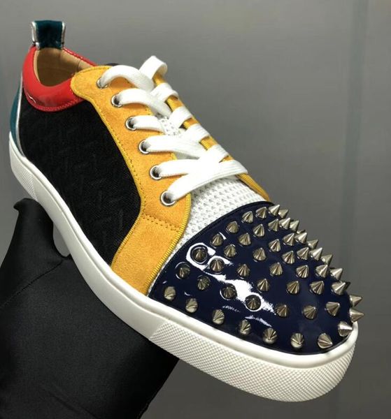 

low studded spikes casual flats red bottom shoes 2019 new for men and women party designer sneakers lovers genuine leather size:35-47, Black
