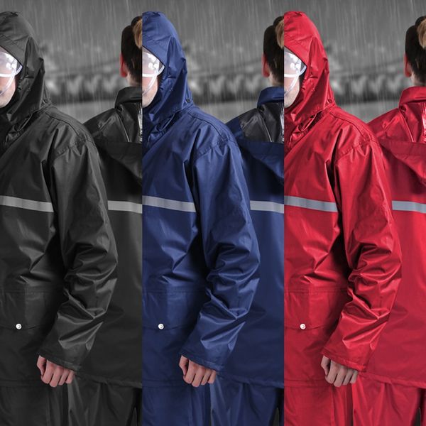 

raincoat suit male outdoor double motorcycle split double brim motorcycle riding reflective raincoat, Red;brown