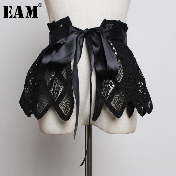 

eam] 2019 new spring summer grid lace split joint white bandage bow loose temperament wide belt women fashion tide jo613, Black;brown