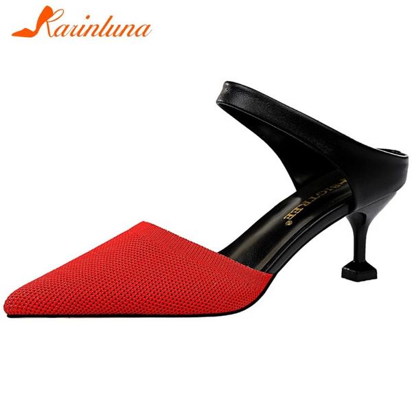 

karin fashion new wholesale thin high heels summer shoes woman pumps mules pointed toe slip on fashion pumps women shoes, Black