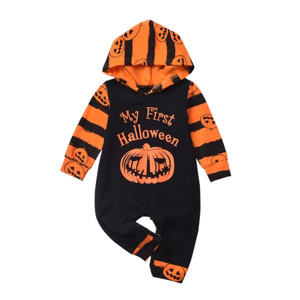 

2019 brand baby halloween romper stripe pumpkin print clothes infant kids hooded jumpsuit baby halloween clothes party costume, Blue