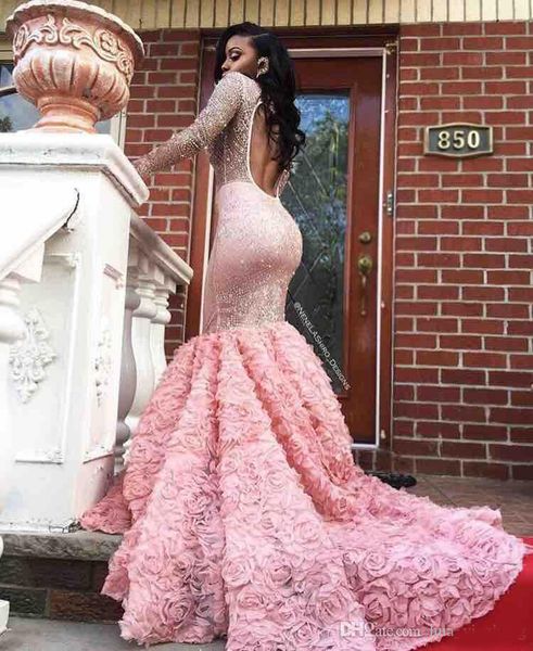 

luxury and mermaid evening dresses illusion beaded rose floral lace pageant dress tulle chapel train keyhole back party prom gowns, Black;red