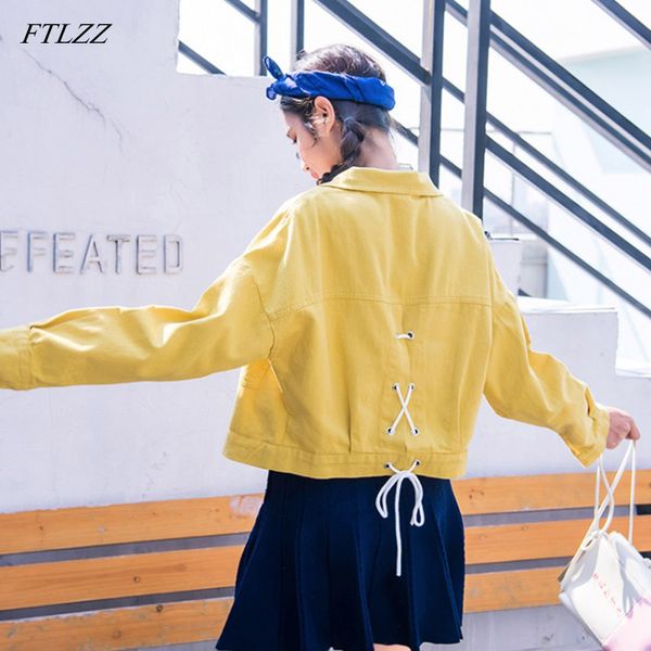 

ftlzz new jean jacket women denim short jackets autumn vintage long sleeve casual coat women outerwear street top, Black;brown