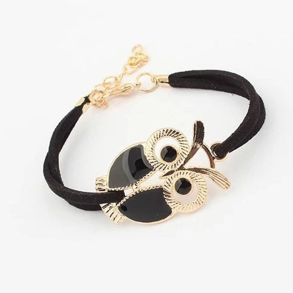 

new fashion suede cord rope chain owl bracelets for women girls boys vintage faux leather charms bracelet jewelry gift bijuteria, Golden;silver