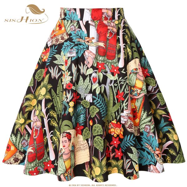 

sishion retro vintage cotton black skirt vd0020 2020 floral animal print jupe femme rockabilly swing summer ladies women skirt
