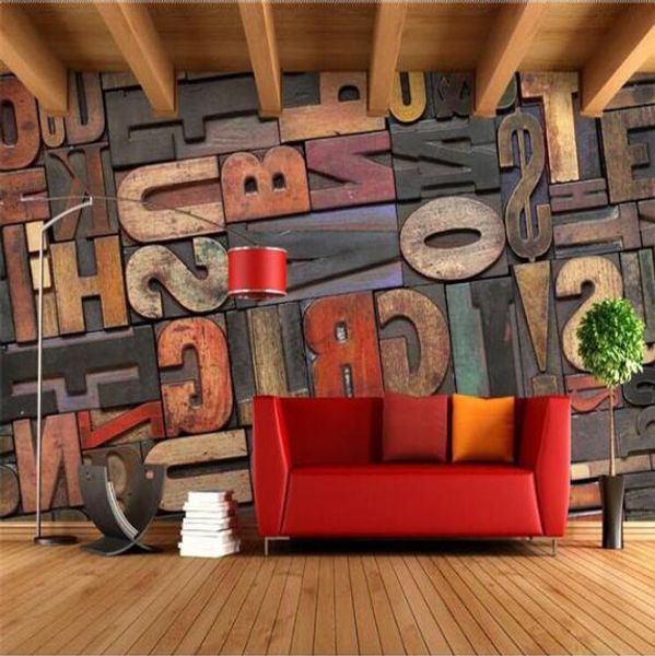 

p wallpaper 3d stereoscopic wood alphabet wall paper cafe bar wallpaper mural painting for living room