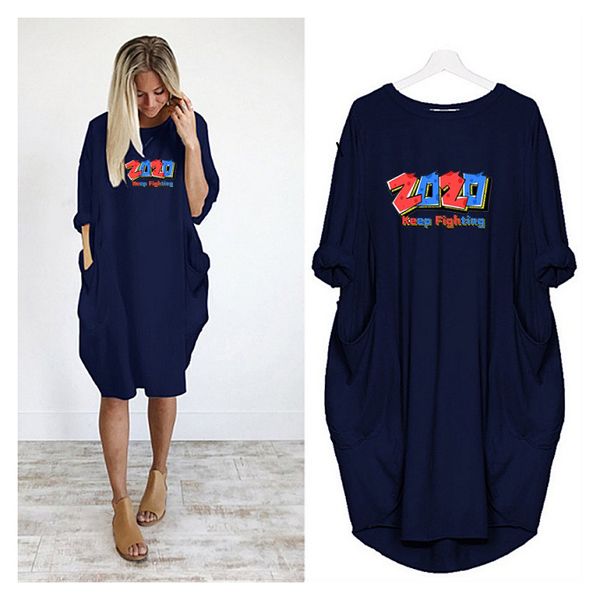 

женщины моды одетый 2020 новое прибытие summer casual длинные платья письма номер печать сыпучие lady коротким рукавом платья мода, Black;gray