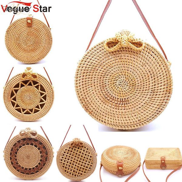 

2020 round straw bags women summer rattan handmade woven beach cross body bag circle bohemia handbag bali l31