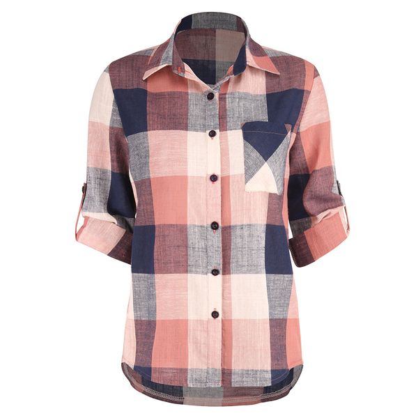 

Women Polo Shirts Plaid Blouse Three Quarter Sleeve Cotton Lady Spring Summer Autumn Top Quality Shirt