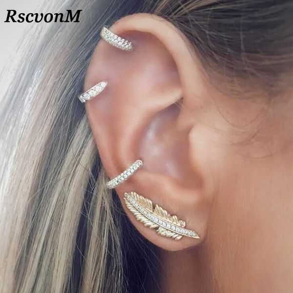 

rscvonm vintage leaf clip on earrings gold colour crystal ear cuff pendientes de clip women earrings ear wrap earcuff brincos, Silver