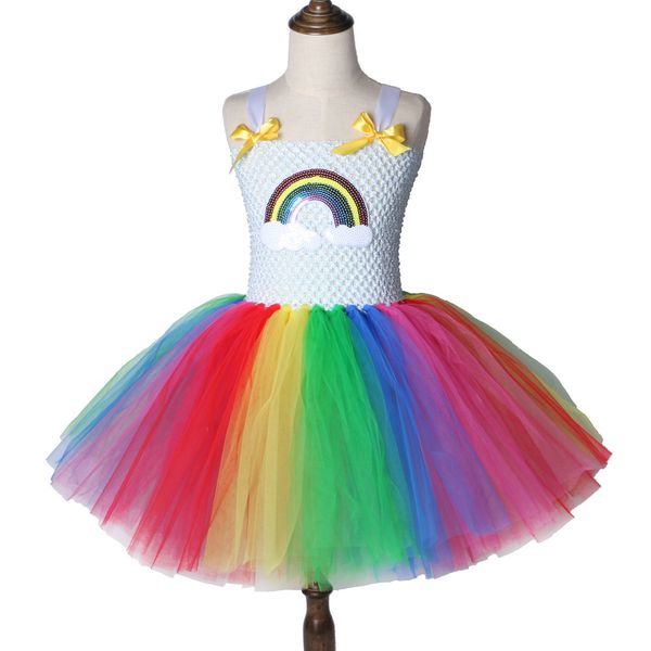 

new rainbow tutu children's dresses girls' festival costumes children's princess skirts netting fluffy girls dresses ing, Red;yellow