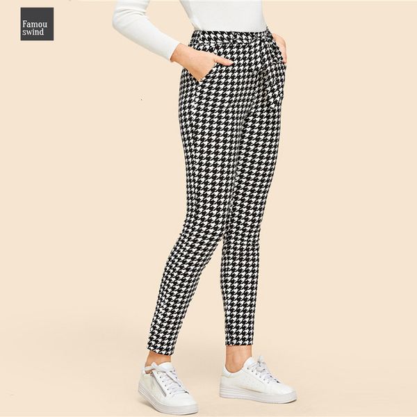

drawstring талии хаундстут брюки straight талии середина ноги брюки 2019 midweight осень повседневная женщины брюки перевозка груза падения, Black;white