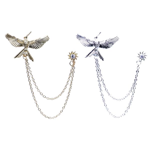 

2pcs glitter blouse shirt collar chains badge eagle birds brooch pin chain wedding party jewelry, Gray