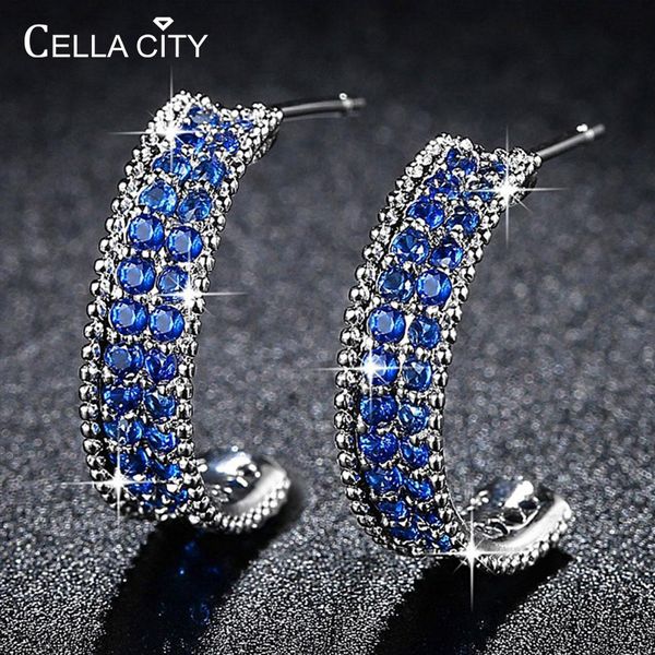 

cellacity new silver 925 earrings for women with oval gemstone sapphire zircon drop earring wedding party gift jewelry wholesale, Golden;silver
