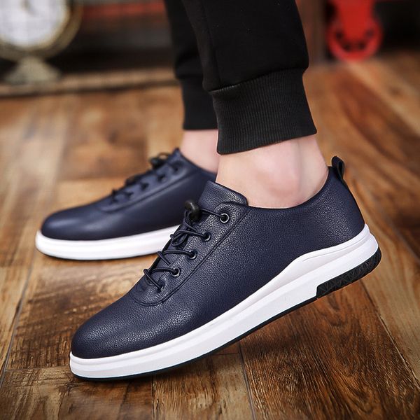 

new spring autumn men casual shoes sneakers men pu leather shoes loafers lace-up flat, Black