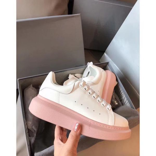 

pink thick soled sneakers leather beautiful girl muffin soled shoes 4cm thick soled lace fashion leisure shoes, Black