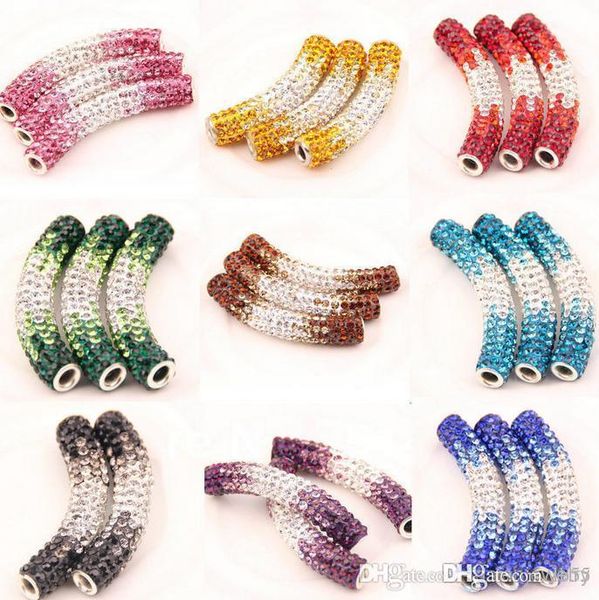 

20 pcs/lot 45cm mixed multicolor rhinestone micro pave cz crystal gradual change crystal tube long tubes bending beads bracelets ft222 w62