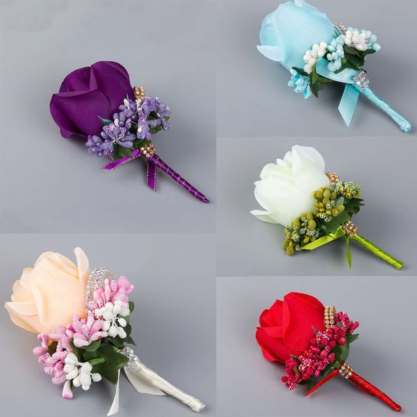 

1 pc ivory red man corsage for groom groomsman silk rose flower wedding suit boutonniere accessories pin brooch decoration