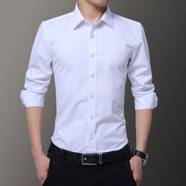 

2019 new men shirts business long sleeve turn-down collar good quality male shirt slim fit dress shirt asian size 6xl 7xl 8xl, White;black