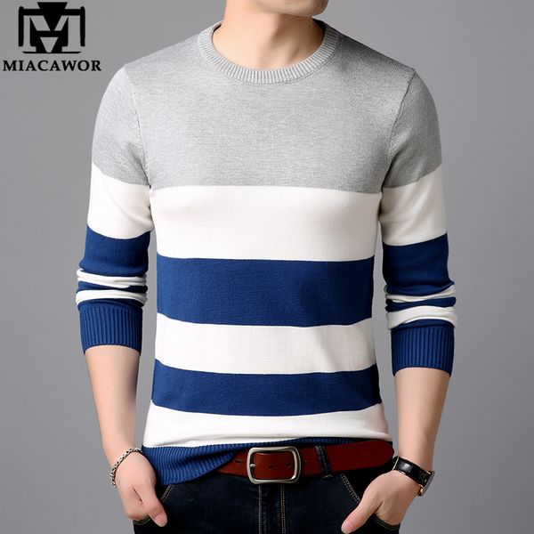

miacawor sweater men striped knitted wool sweaters pullover men slim fit pull homme casual sueter masculino clothes y150, White;black