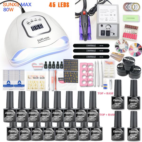 

nail set 80w/54w uv led lamp for manicure gel nail polish set kit gel varnish electric drill manicure sets art tools