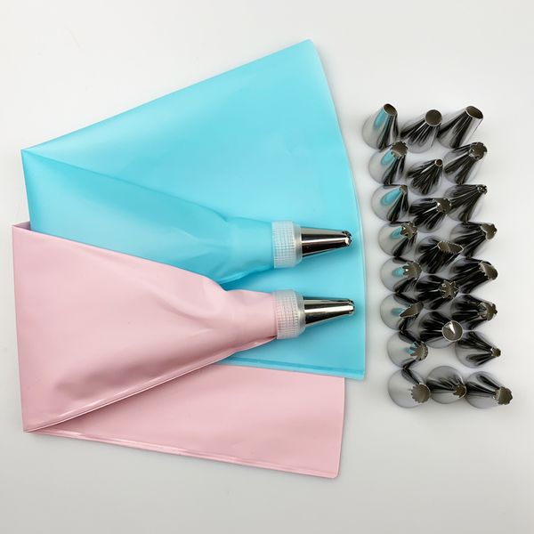 

26pcs set reusable piping pastry bag stainless steel nozzle set icing piping tubes bakeware cake dessert decorators tools