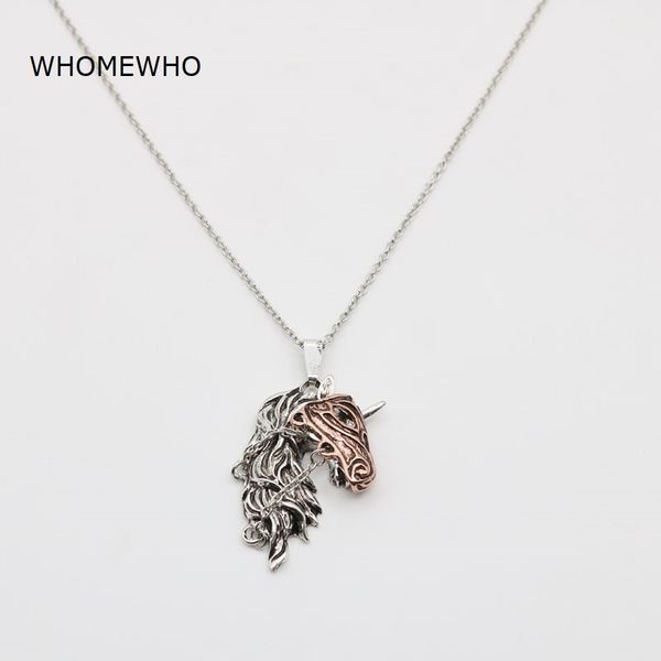 

men long thin chain two tone unicorn horse animal pendant necklace hiphop rock man street jewelry, Silver