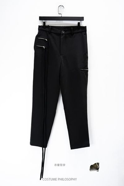 

customized plus size 27-44 new men's clothing fashion gd hair stylist leisure time multi zipper strap nine pants singer costumes, Black