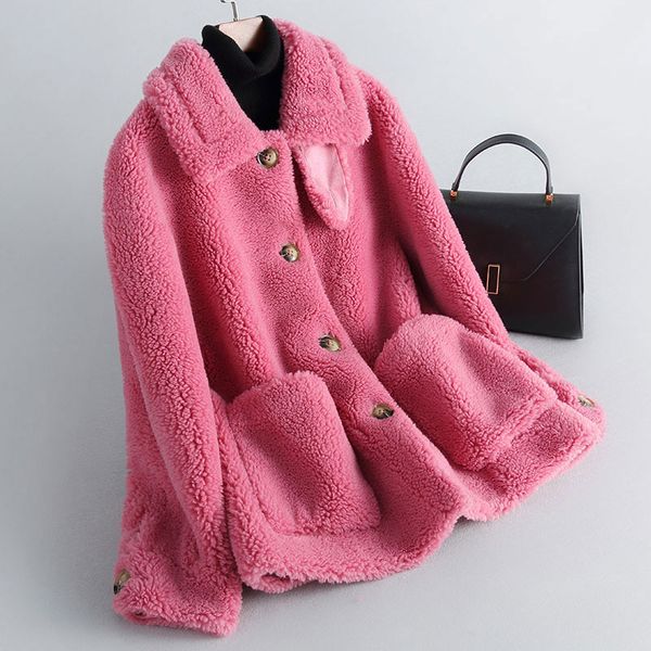 

new granule sheep woolen blends coat women autumn and winter 2019 fashion compound double-faced fur outerwear winter coat, Black