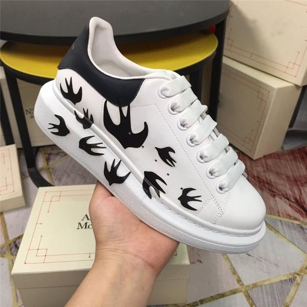 

alexandemcque oversized sneakers mcqe signature swallow print leather trainers shoes sneakers with original box, Blue;gray