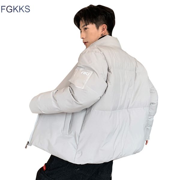 

fgkks winter new men solid color parkas men's fashion warm outwear casual brand male slim fit parka coats, Black