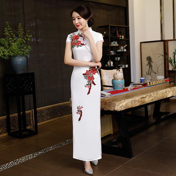 

white lady long cheongsam китайский стиль платья макси женщин qipao тонкий бальные платья lady button plus платье размер s-4xl, Red