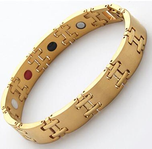 

fashion 316l stainless steel gold black silver personal bio magnetic fashion jewelry hand bracelet men with germanium 4 in 1, Golden;silver