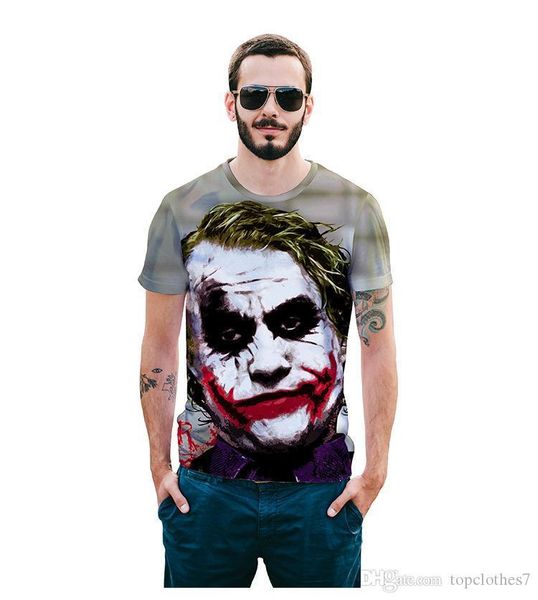 

new european style short sleeve prank zombie clown pattern 3d printed t-shirt european size mens clothing hip-hop t-shirt, White;black