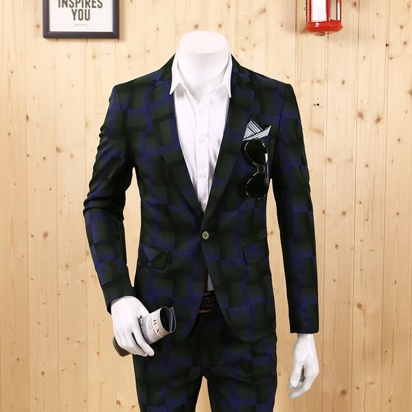 

men clothing 2020 suit for man jacket slim fit blazer casual plaid collar 2 color business fashion men wedding groom outerwear, White;black