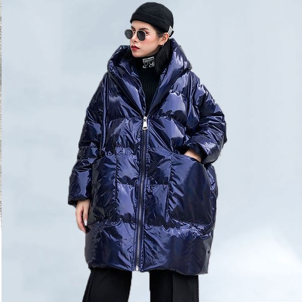 

waterproof glossy hooded coat women's winter jacket warm down jackets plus size loose outwear parka windproof jacket female 267, Black
