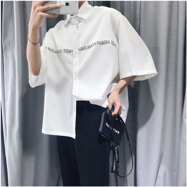 

2019 summer new listing european and american style trend couple casual wild cotton loose creative features solid color shirt, White;black