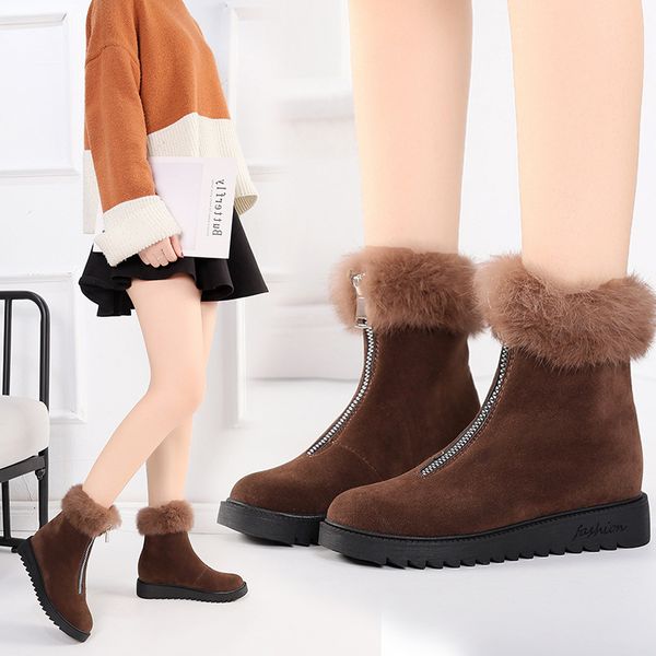 

snow boots for women fashion round toe ladies snow boots warm fur ankle women flats casual shoes botas mujer, Black
