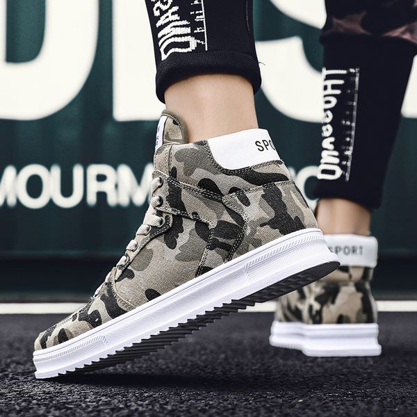 

winter shoes men's high canvas shoes camouflage outdoor non-slip winter men's casual, Black