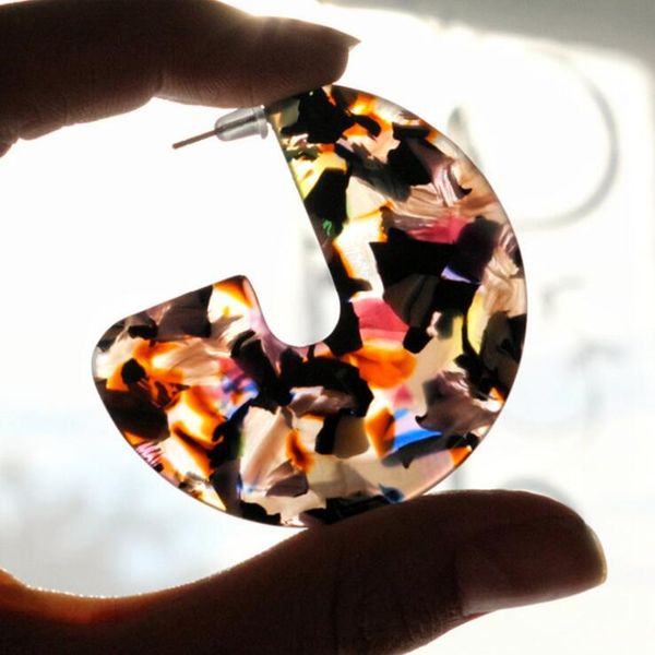 

exaggerated acrylic acetate picture c shaped hoop dangle earrings personalized jewelry for ladies 11 colors mixed order, Silver
