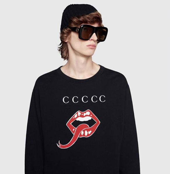 

19fw sticking tongue out logo hoodie made in italy mens sweatshirt fashion pullovers designer letters long sleeved clothing m-2xl, Black