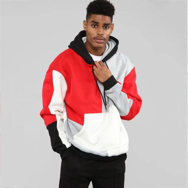 

мужчины трансграничный новый стиль для осени и зимы многоцветный блок свободный свитер с капюшоном мужская уличная мода хип-хоп куртка топы, White;black