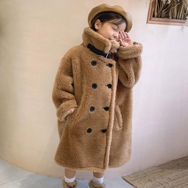 

real fur wool coat new casual sheep shearing thicker warm outerwear modis granules cashmere kids winter jackets overcoat y2541, Blue;gray