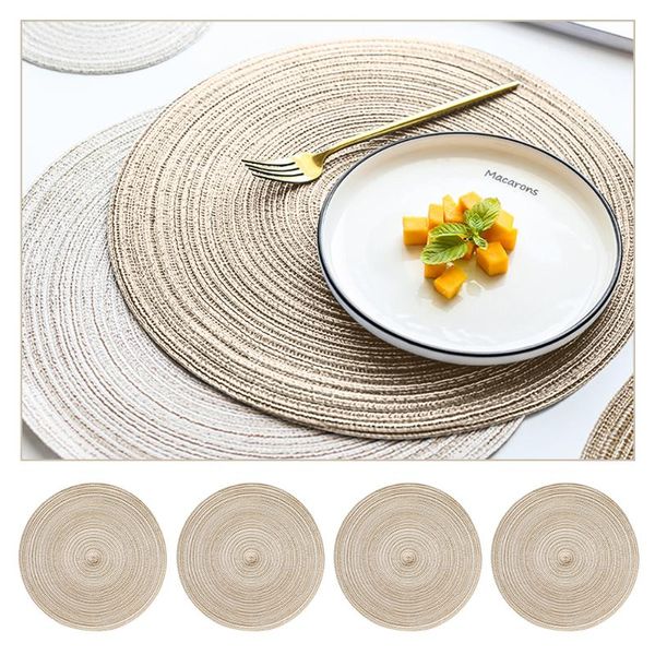 

4pcs mats insulation mats threaded round placemats coasters hand-woven table non-slip dish mat decoration home pad