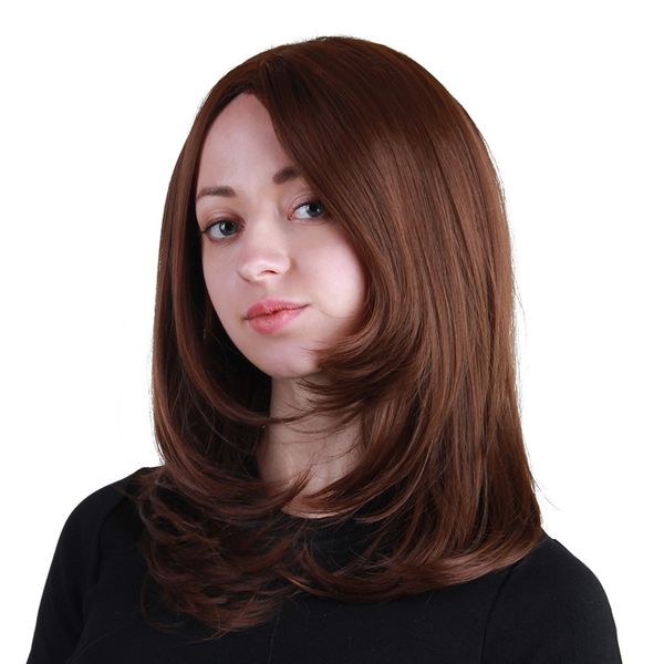 

2018 medium length body fashion natural high temperature synthetic wigs hair for girl hair accessories for hairstyles, Brown