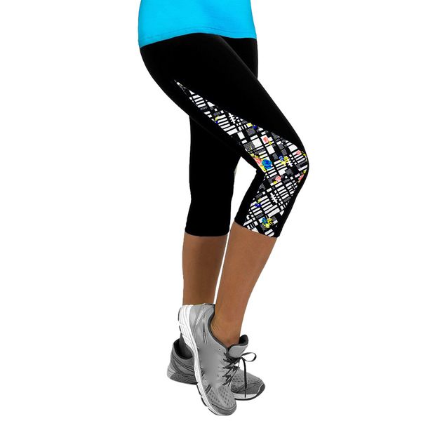

women yoga pants ladies floral sports yoga fitness leggings gym 3/4 slim cropped pants for women skinny plus size #es, White;red