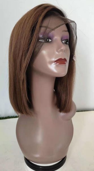 Bob Wig Chestnut Brown Short Pixie Ombre Human Hair Lace Front