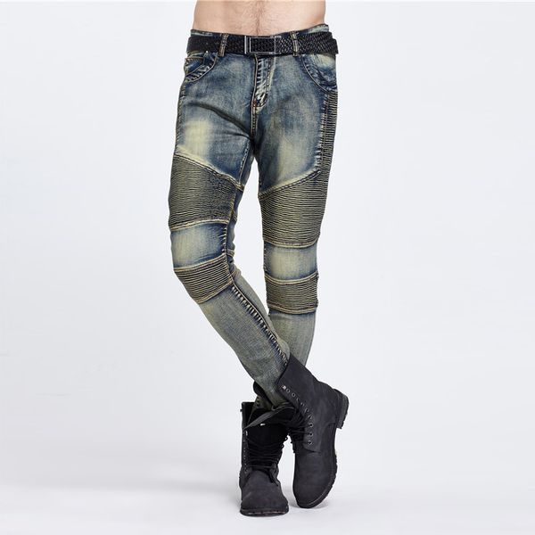 

slim jeans for men strech denim pants men spliced jean hombre, Blue