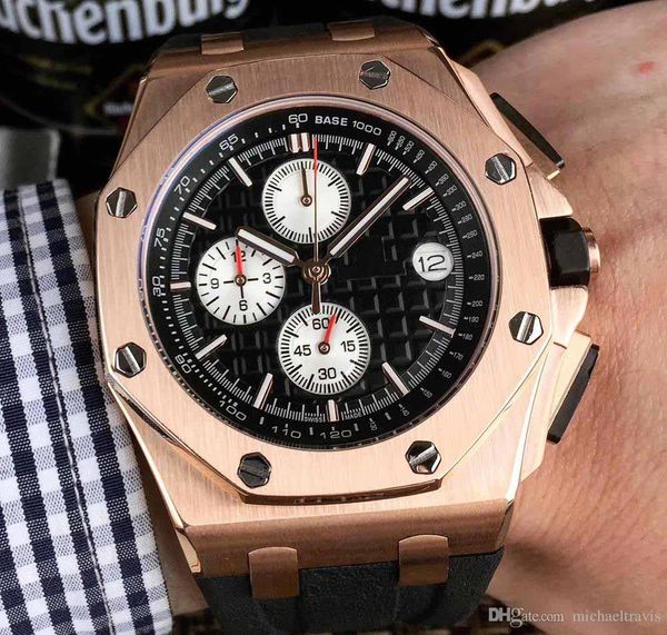 

2018 высокое качество мужские часы 44 мм многофункциональный циферблат высокое качество япония импортировала кварцевый хронограф оригинальны, Slivery;brown